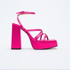 Neons pink chunky straps zara heels